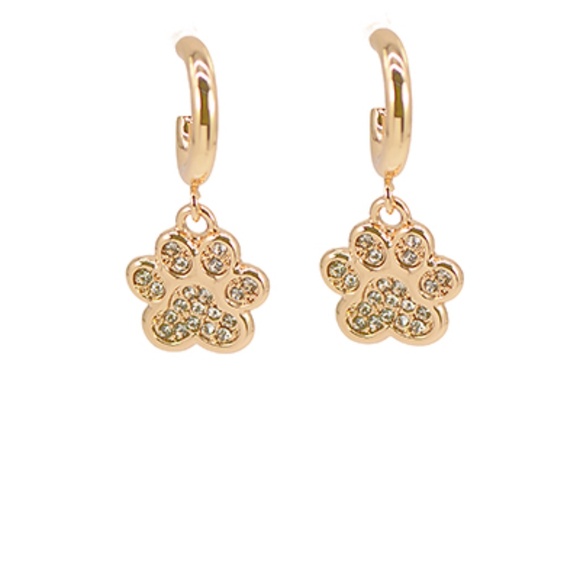 Paved Crystal Paw Dangle Hoops - Picture 1 of 1